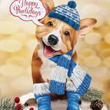 Holiday Corgi Pop-Up in winter accessories