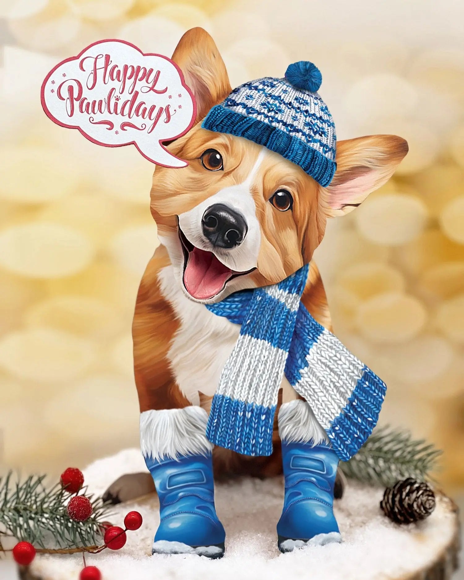 Holiday Corgi Pop-Up in winter accessories