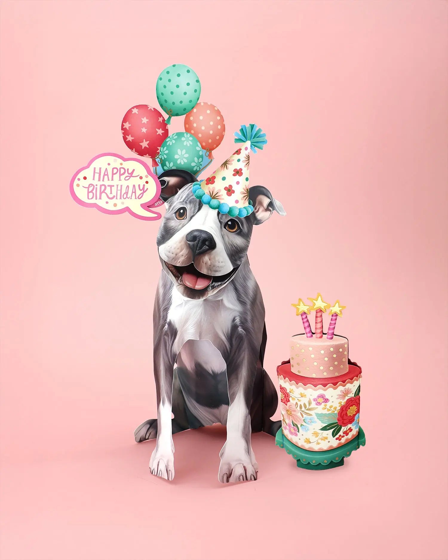 Birthday Pit Bull Pop-Up Card FreshCut Paper