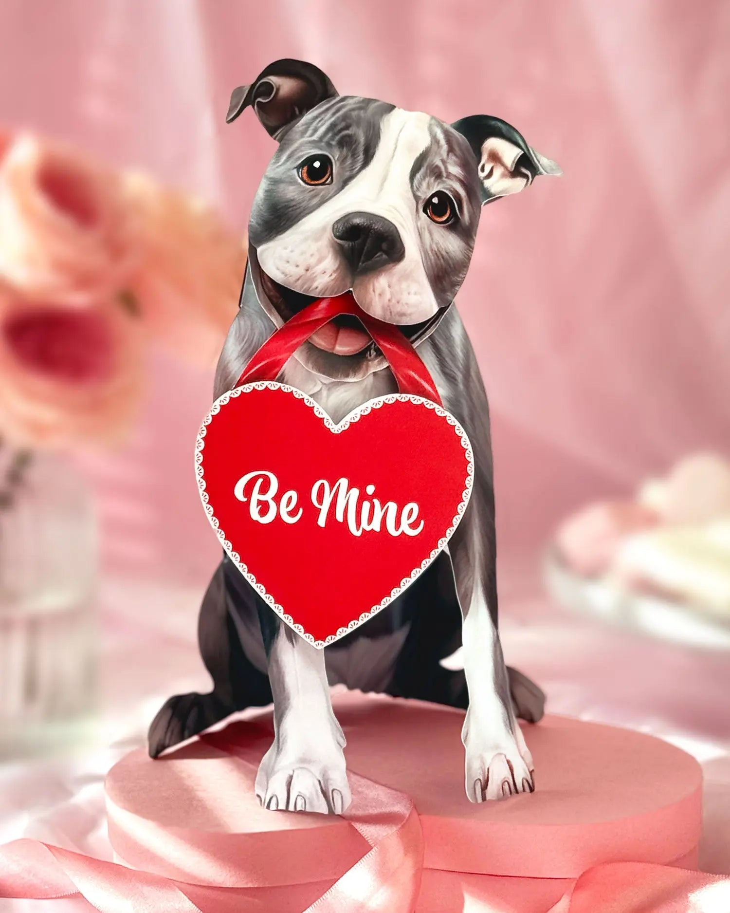 Valentine's Day Gray Pitbull Pop-Up Card FreshCut Paper