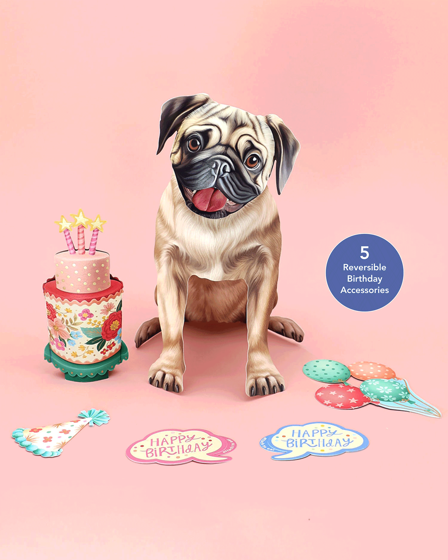 Birthday Pug Pop-Up Card FreshCut Paper