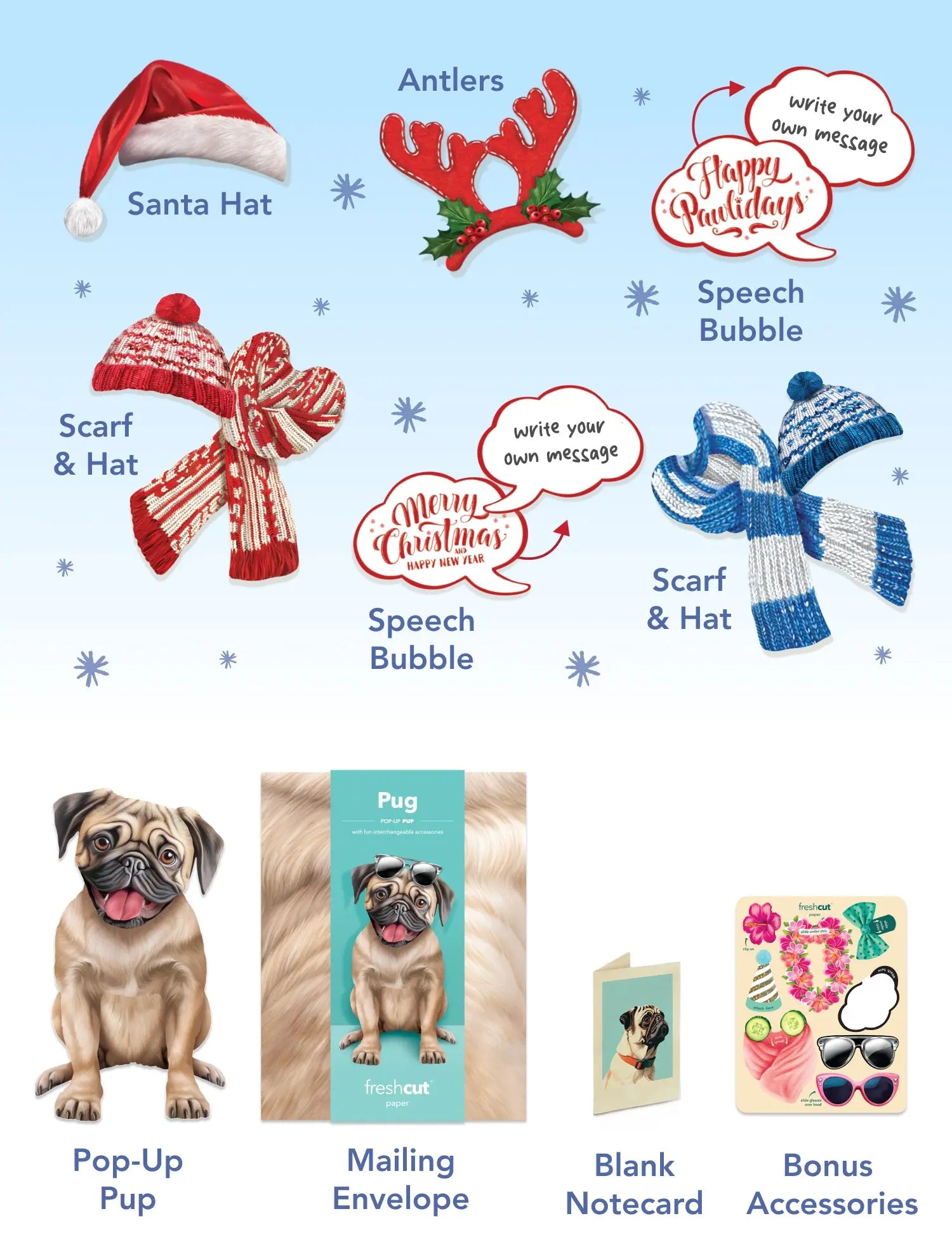 Holiday Pug Pop-Up Card FreshCut Paper