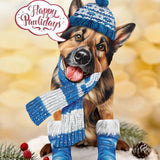 Holiday German Shepherd Pop-Up Card with winter accessories