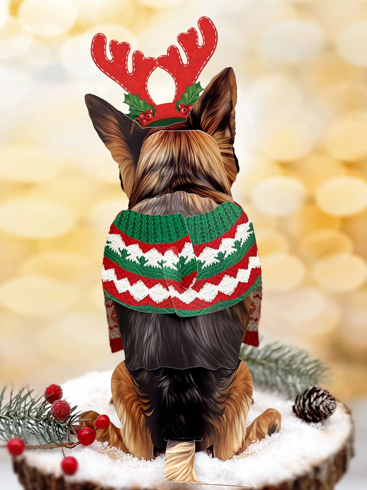 Back of Holiday German Shepherd Pop-Up Card