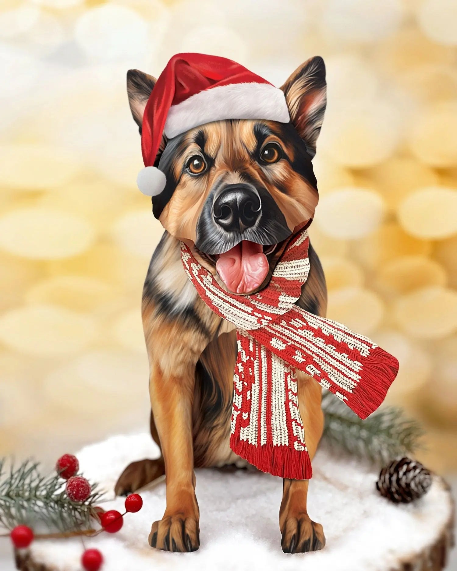 Holiday German Shepherd Pop-Up Card with Santa hat