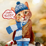 Holiday Orange Tabby Cat Pop-Up Card with winter accessories