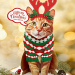 Holiday Orange Tabby Cat Pop-Up Card with reindeer antlers