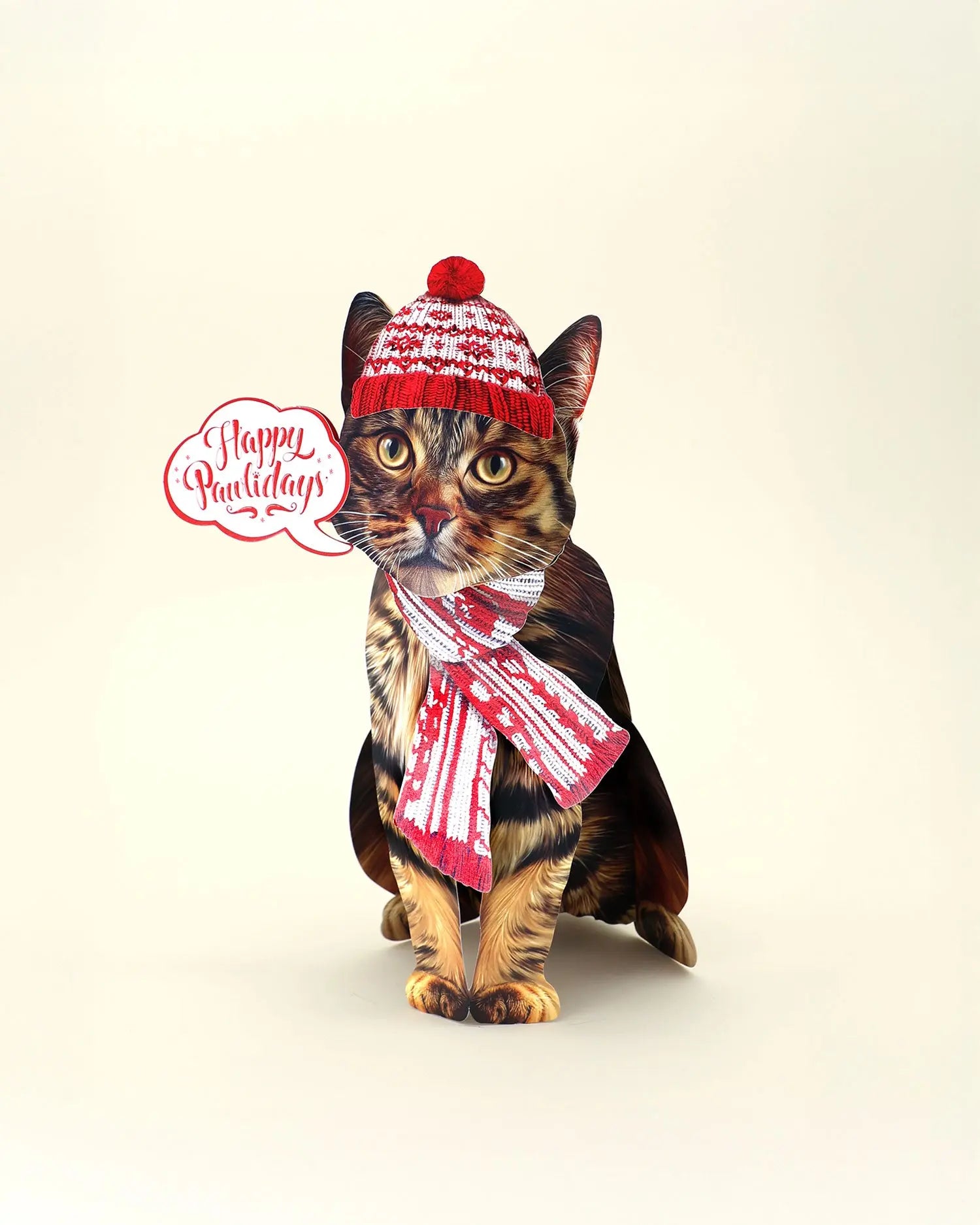 Holiday Brown Tabby Cat Pop-Up Card FreshCut Paper