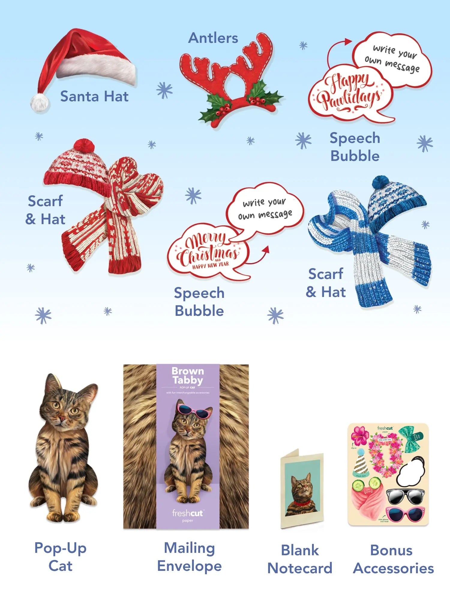 Holiday Brown Tabby Cat Pop-Up Card FreshCut Paper