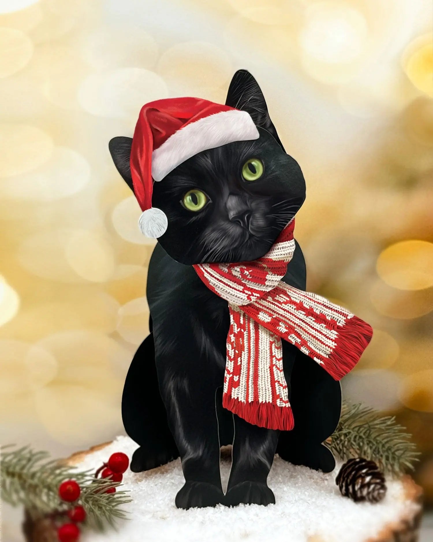 Holiday Black Cat Pop-Up with Santa Hat
