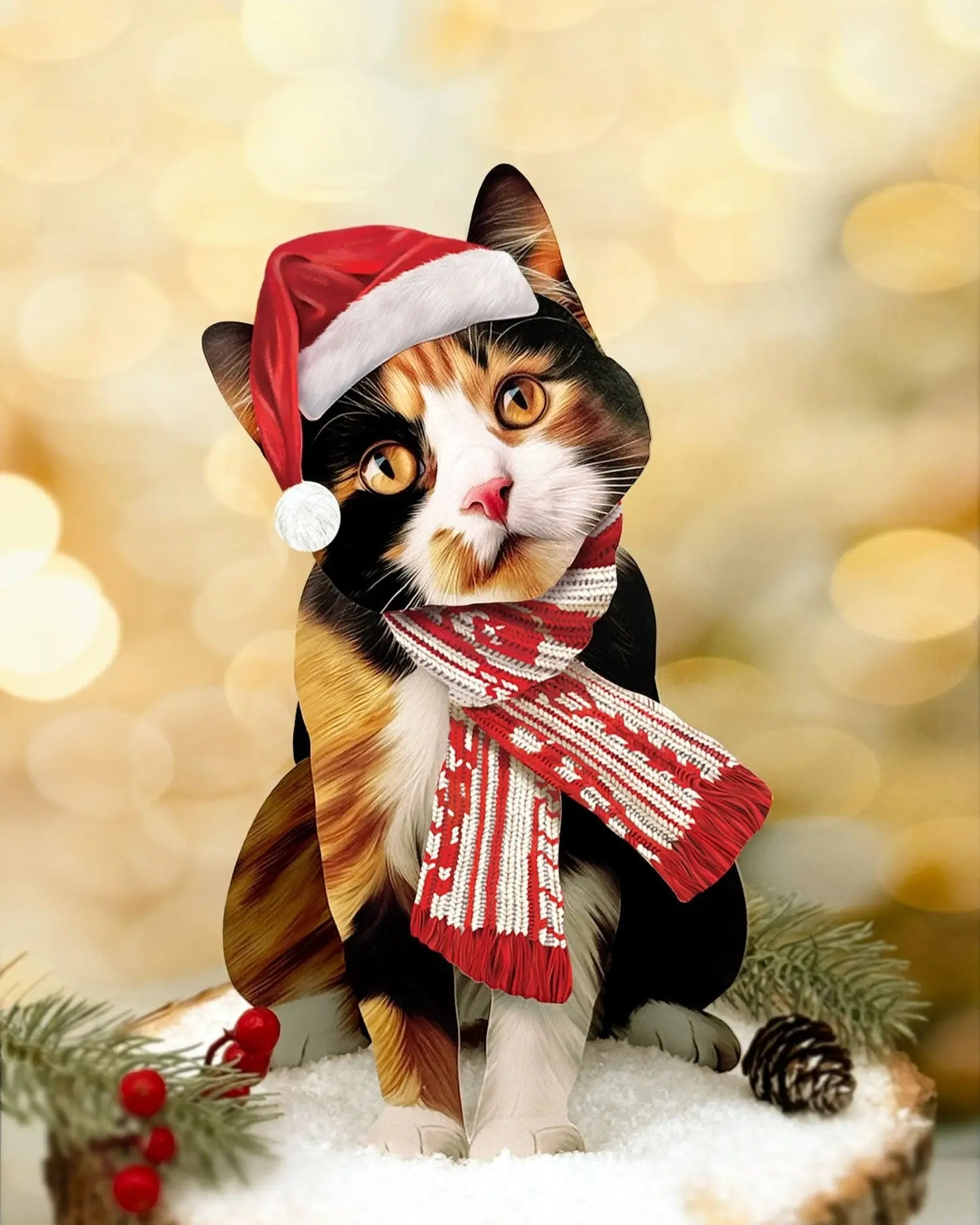 Holiday Calico Cat Pop-Up in Santa hat