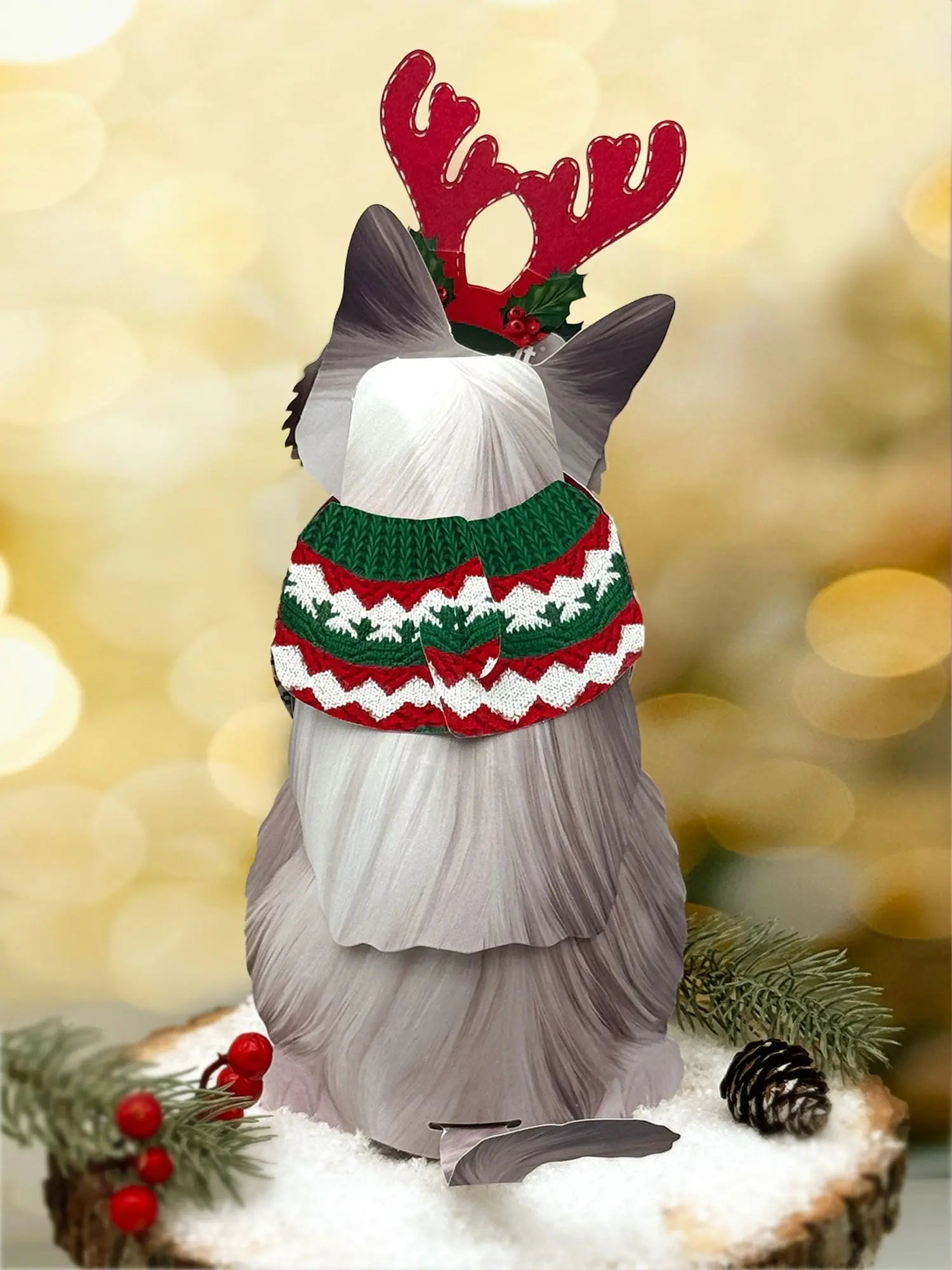 Back of Holiday Ragdoll Cat Pop-Up Card