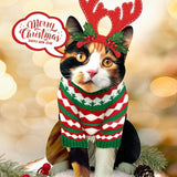 Holiday Calico Cat Pop-Up with reindeer antlers