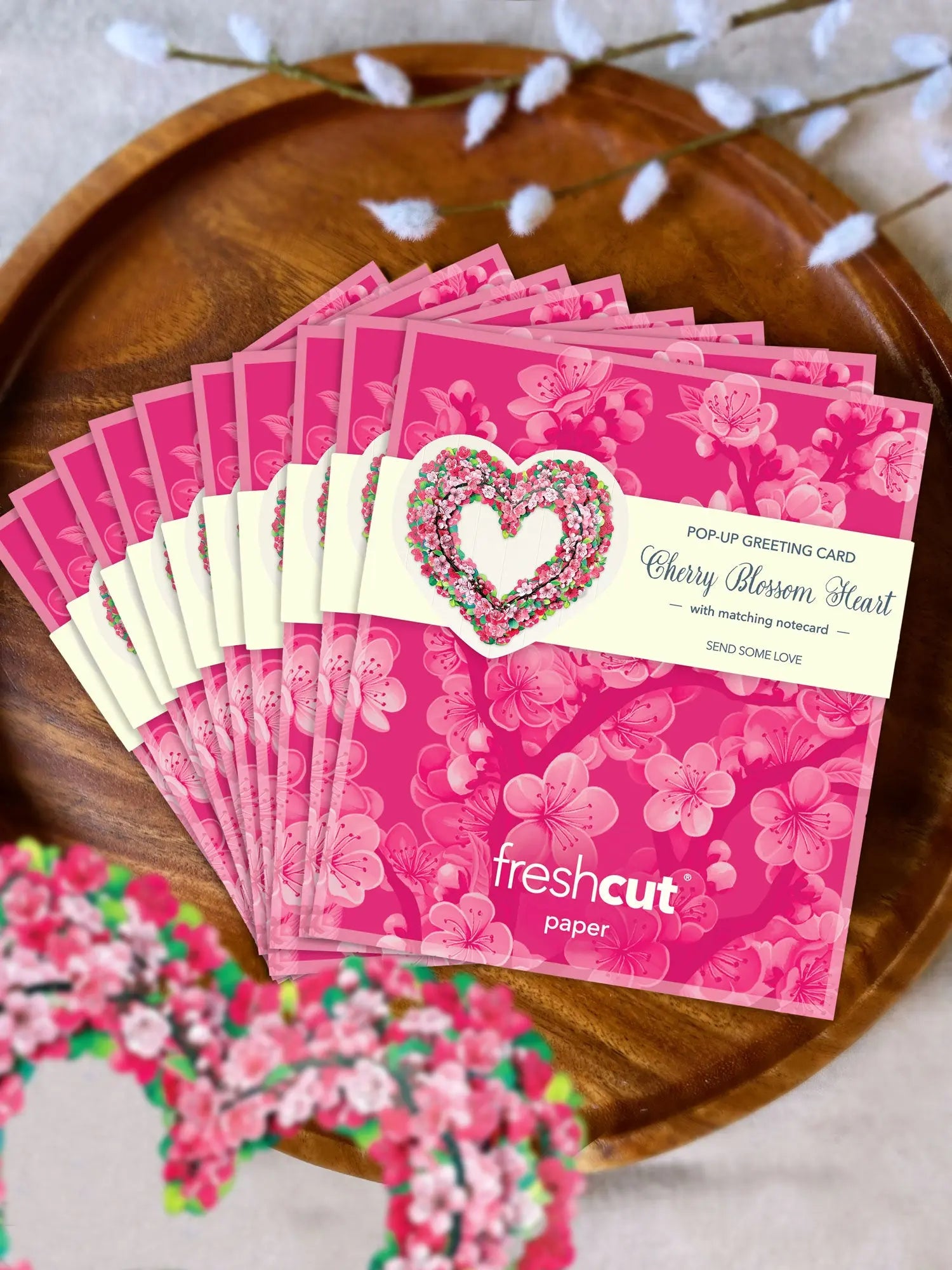 Mini Cherry Blossom Heart Pop-Up Card - FreshCut Paper