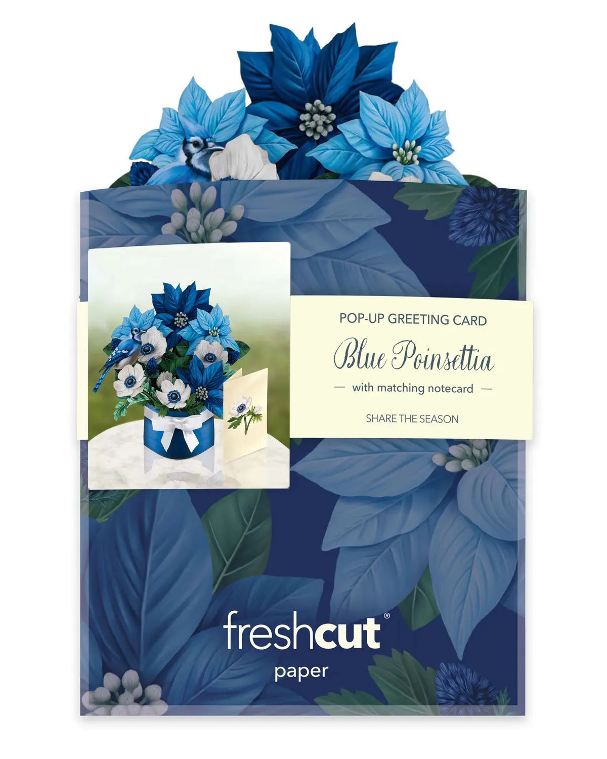 Mini Blue Poinsettia Pop-Up Card - FreshCut Paper