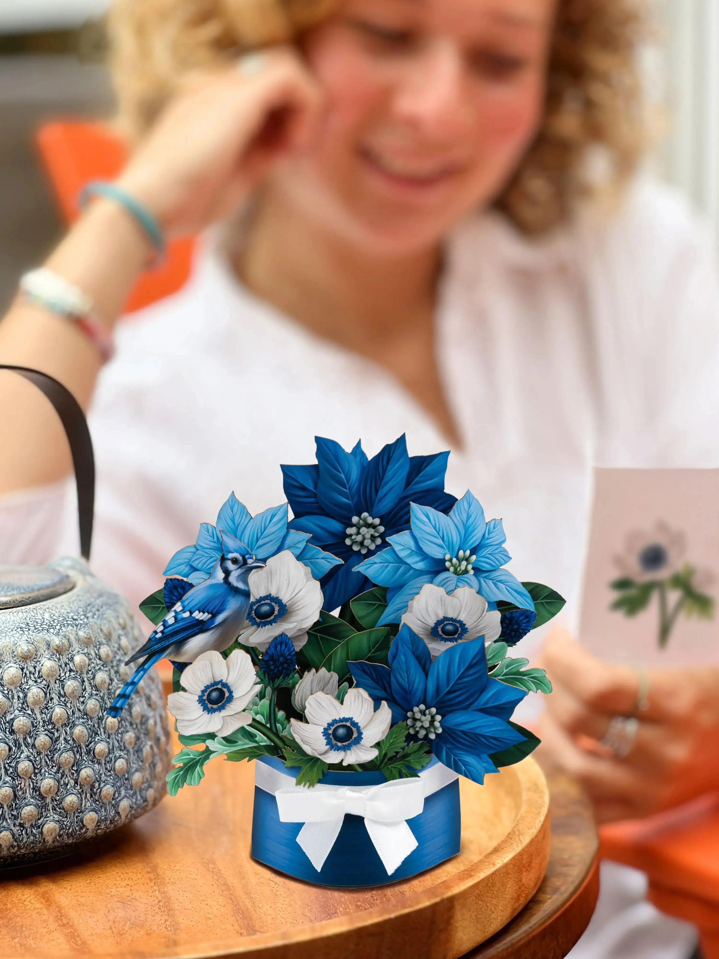 Mini Blue Poinsettia with Blue bird