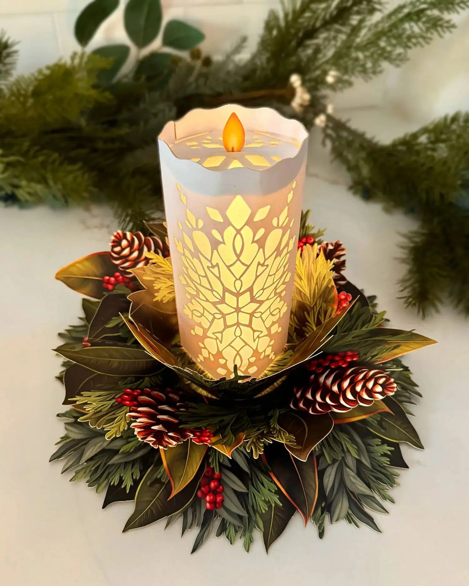 Glowing Holiday Candle Freshcut Paper