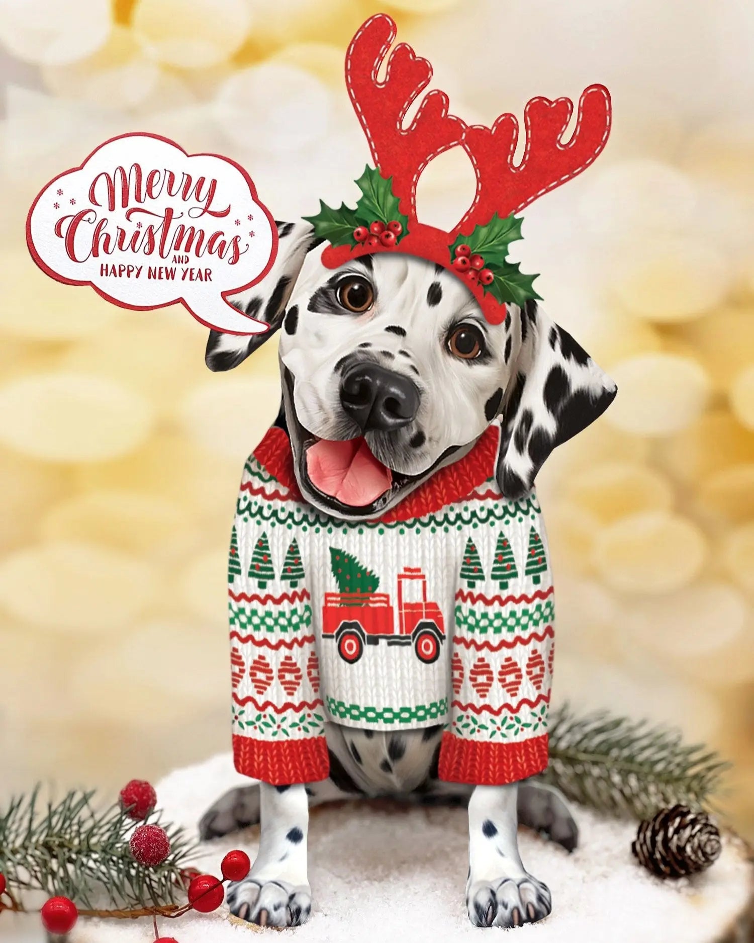 Holiday Dalmatian Pop-Up with reindeer antlers