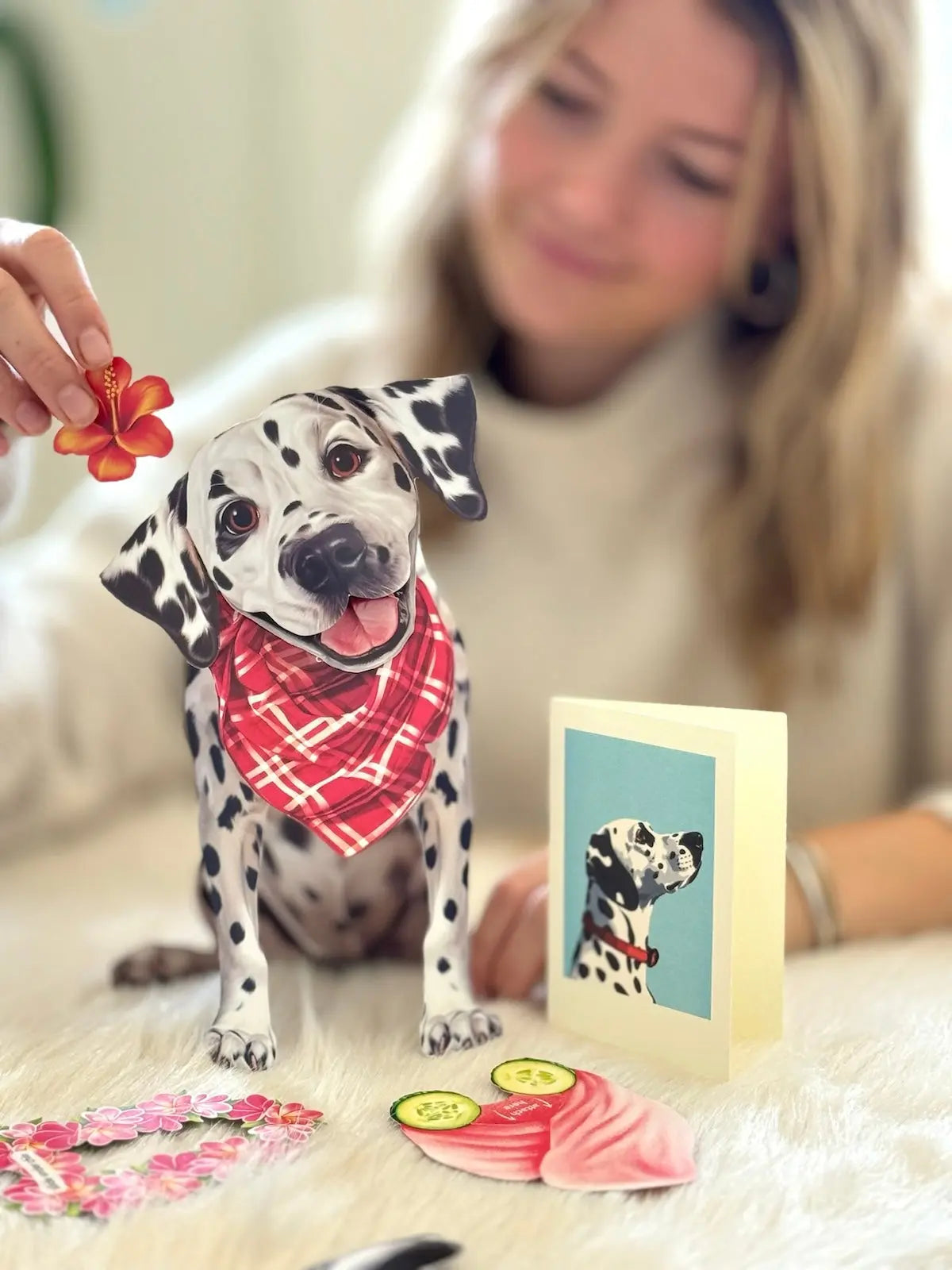 Dalmatian Pop-Up Pup with matching blank notecard and accessories