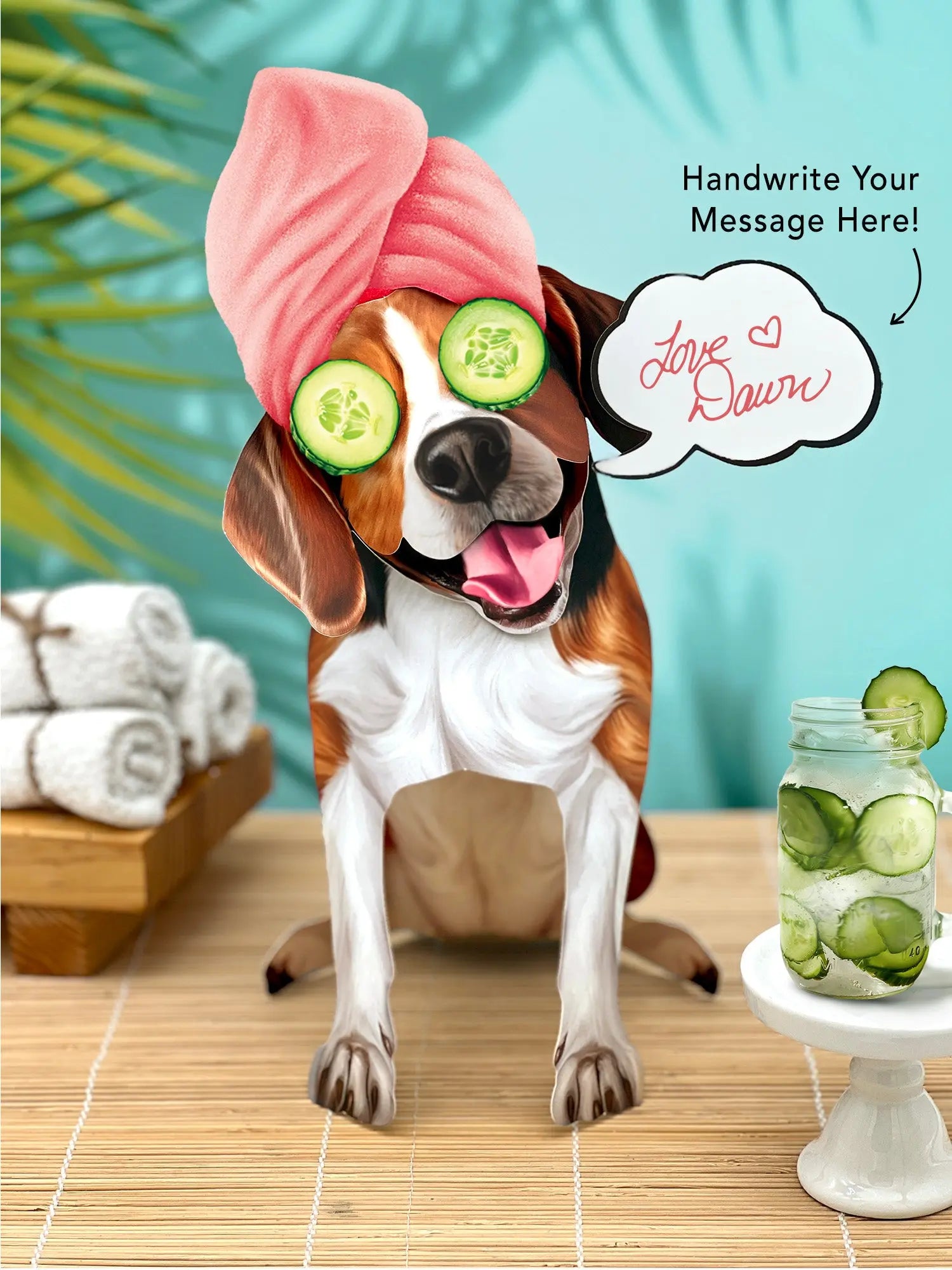 Beagle Pop-Up Pup with spa day accessories