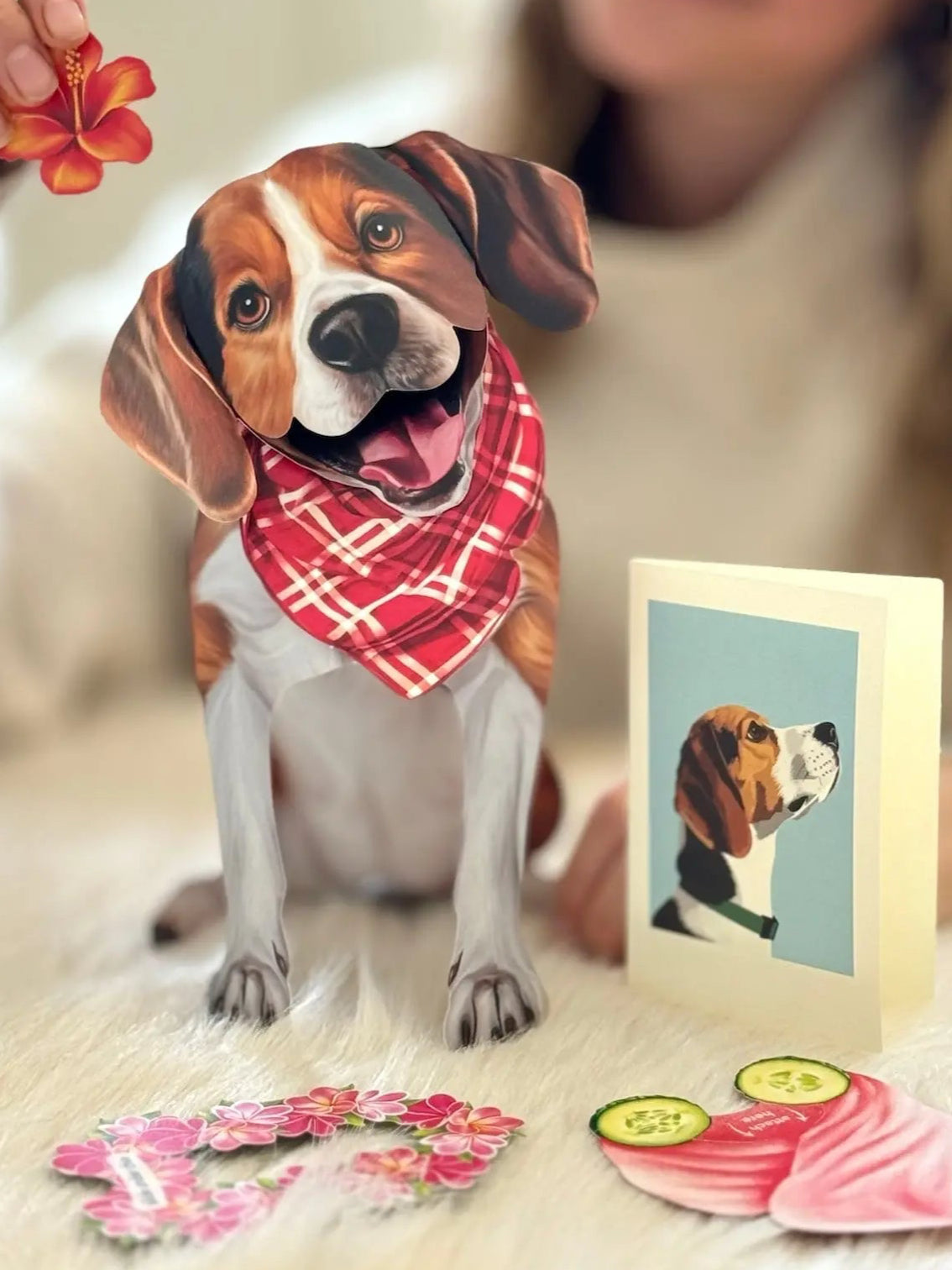 Beagle Pop-Up Pup with matching blank notecard and accessories