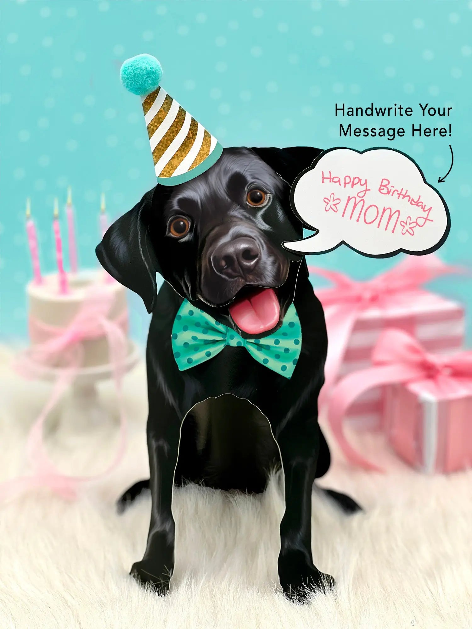 Black Lab Pop-Up Pup with birthday accessories