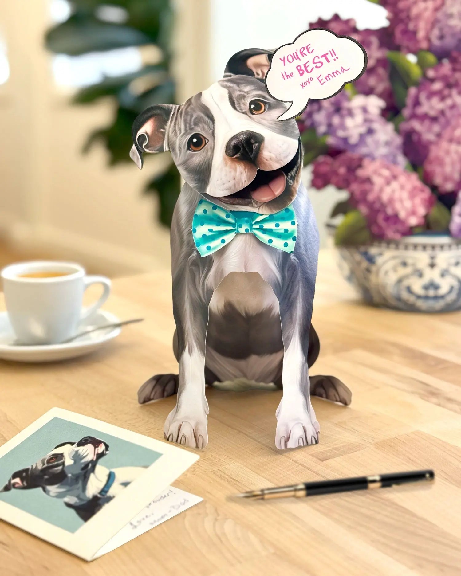 Freshcut paper Pitbull pop-up card on desk