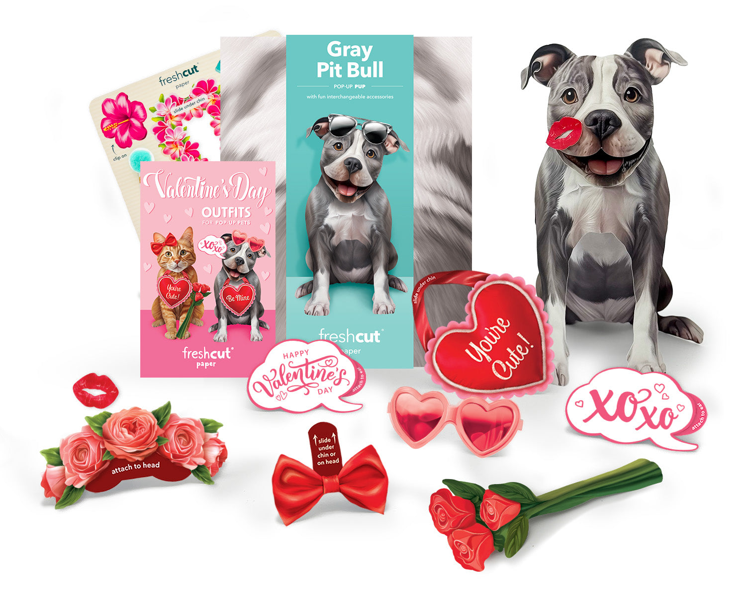 Valentine's Day Gray Pitbull Pop-Up Card