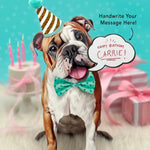 English Bulldog Pop-Up Pup with birthday accessories