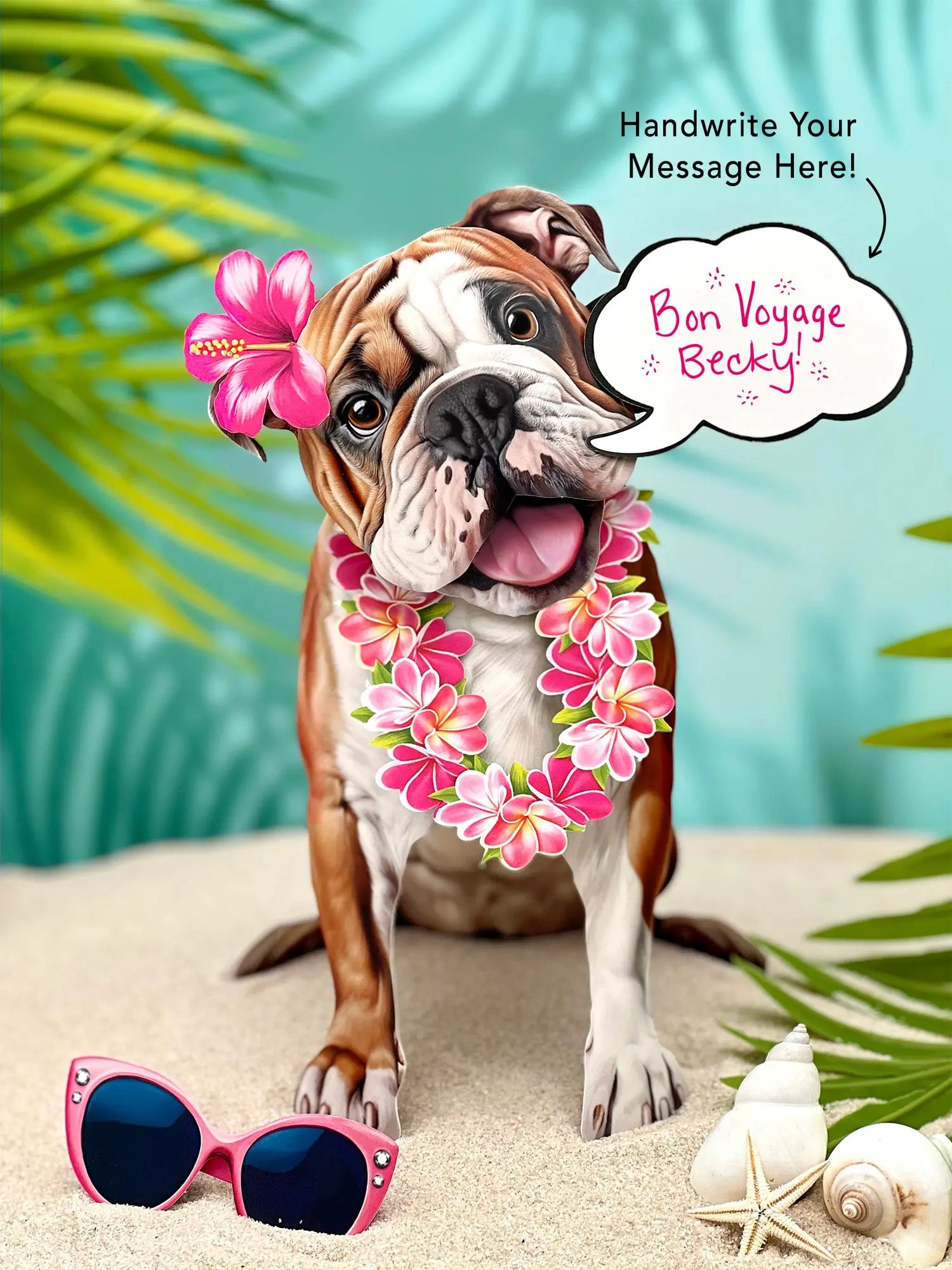 English Bulldog Pop-Up Pup with vacation accessories