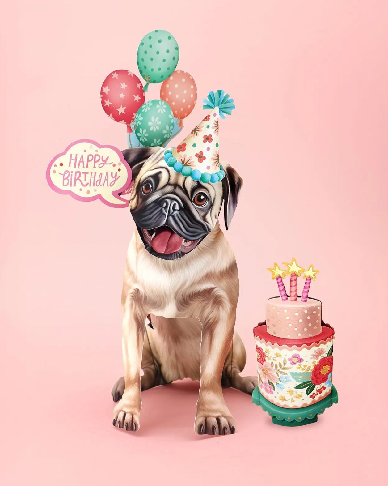 Birthday Pug Pop-Up Card FreshCut Paper