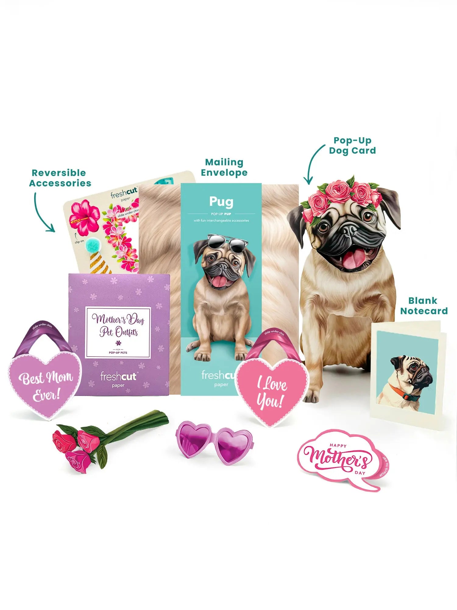 Mother's Day Pug Pop-Up Card - FreshCut Paper