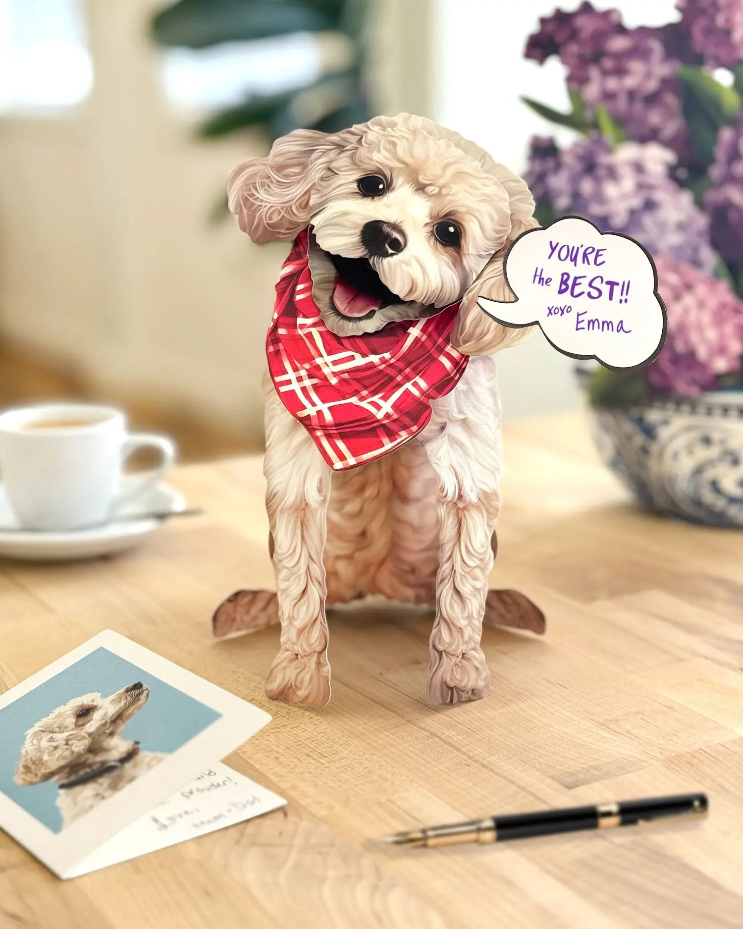 Freshcut paper Poodle pop-up card on desk
