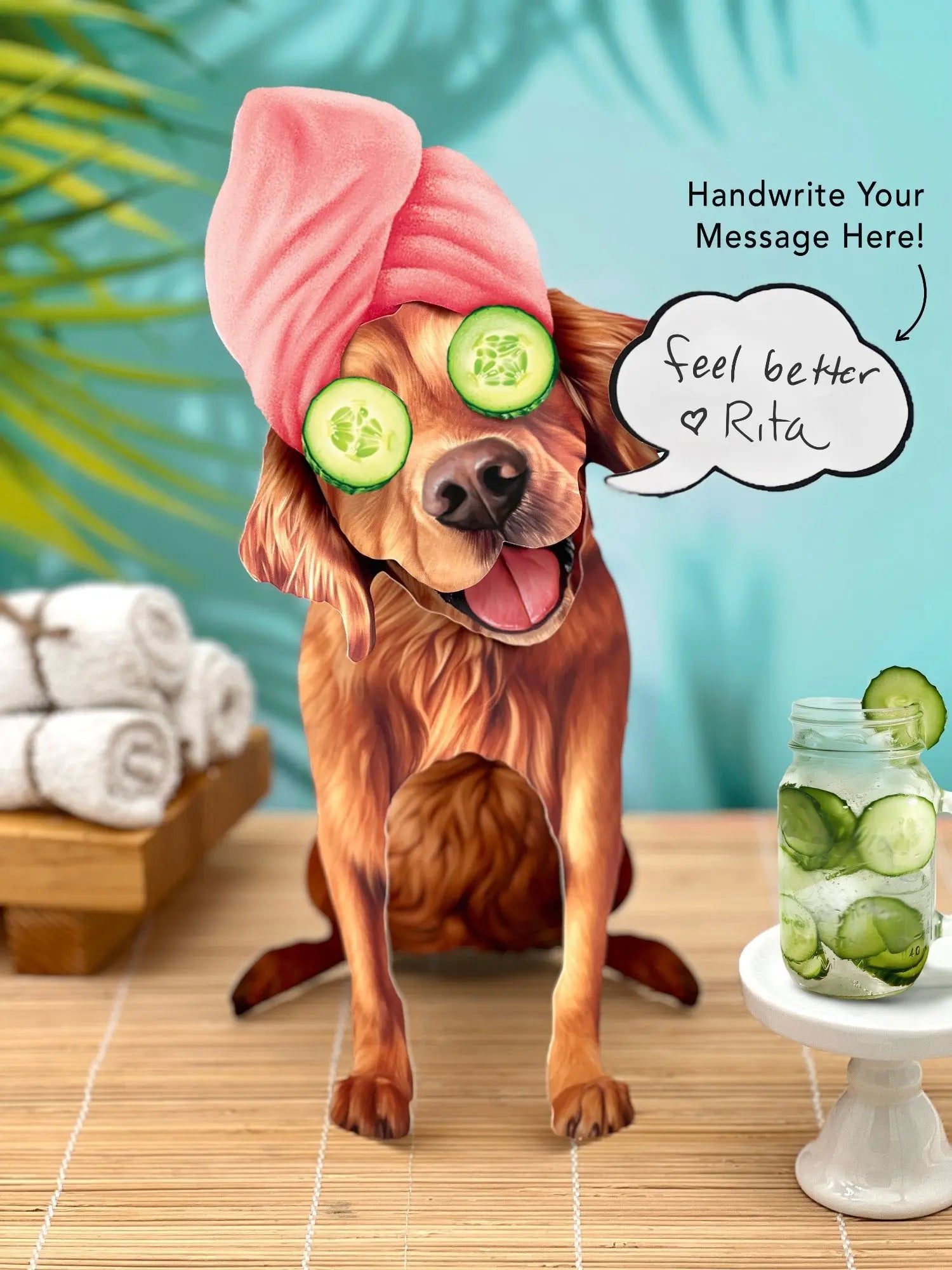 Golden Retriever Pop-Up Pup with spa day accessories