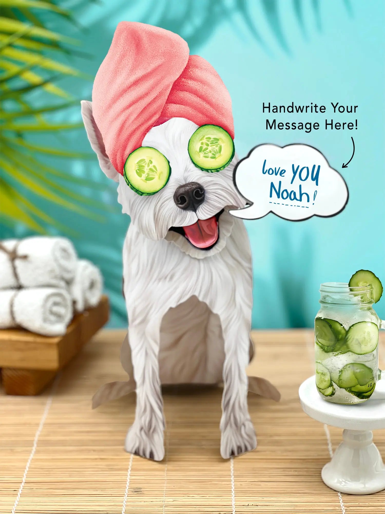 Westie Pop-Up Pup with spa day accessories