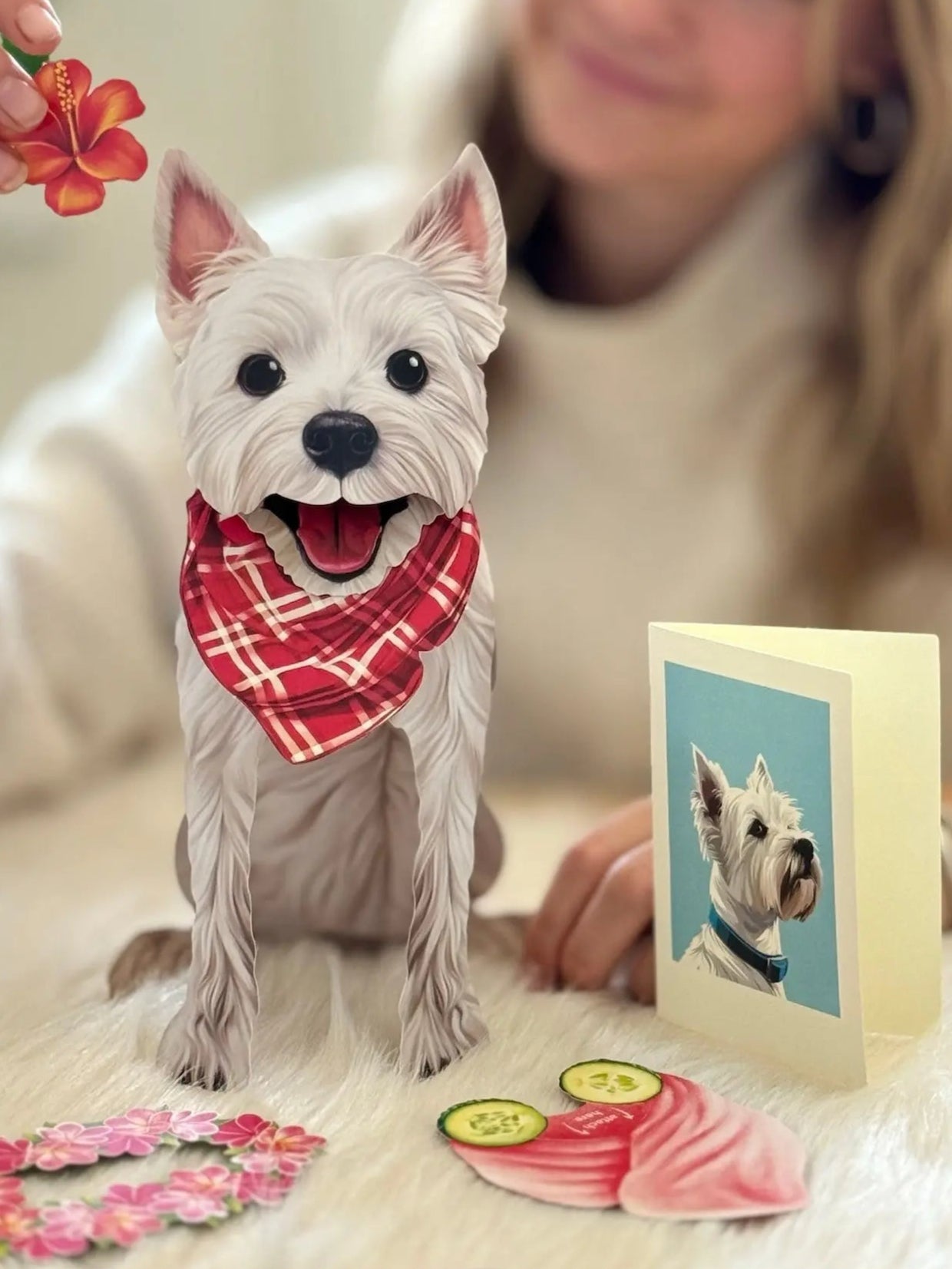 Westie Pop-Up Pup with matching blank notecard and accessories