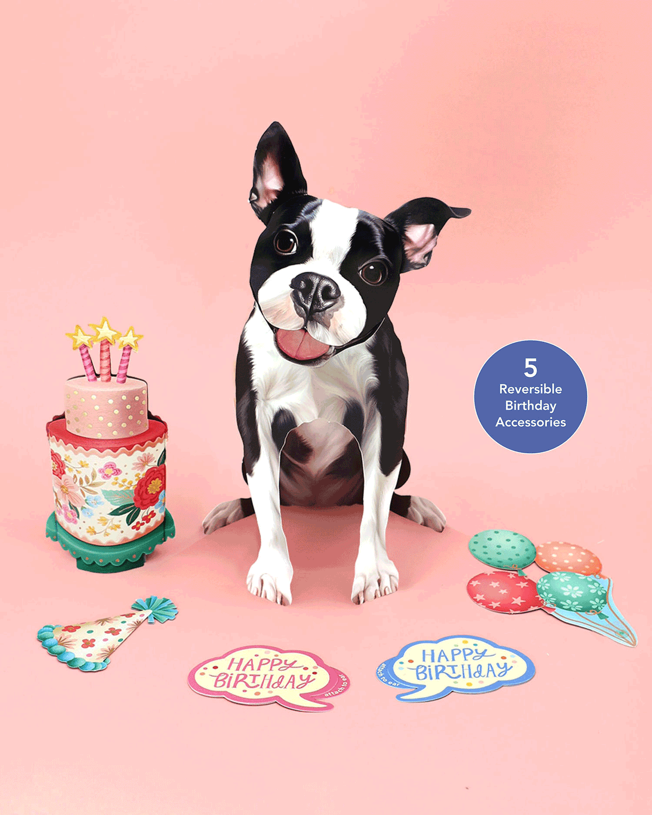 Pop-Up Birthday Boston Terrier Card FreshCut Paper Greeting Cards - Main Image