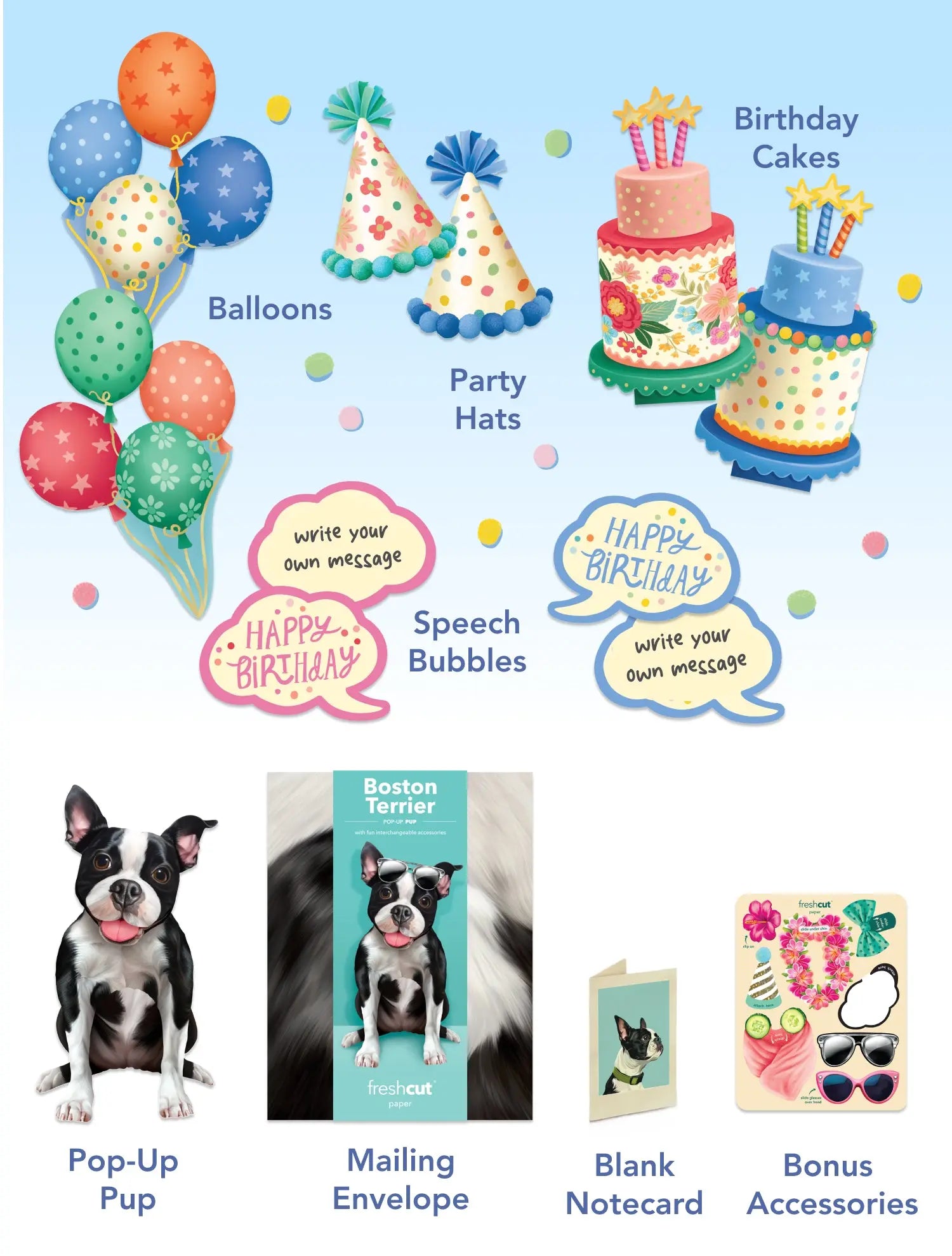 Birthday Boston Terrier Pop-Up Card FreshCut Paper