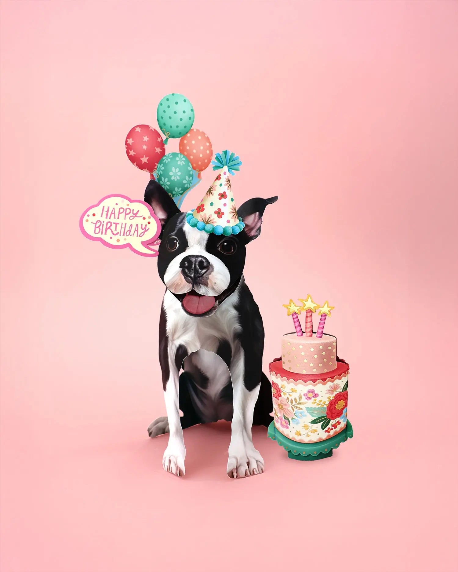 Birthday Boston Terrier Pop-Up Card FreshCut Paper