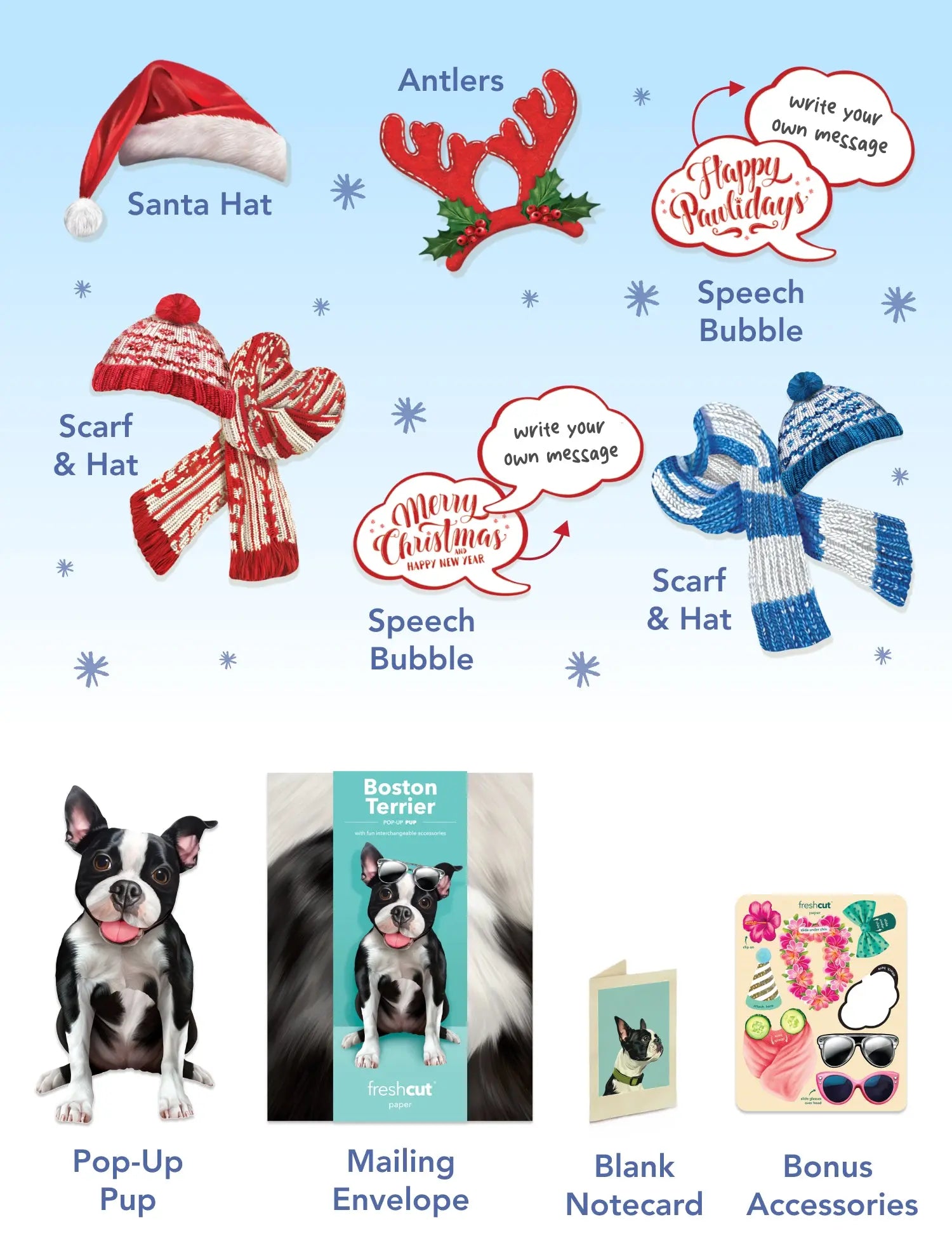 Holiday Boston Terrier Pop-Up Card FreshCut Paper