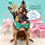 German Shepherd Pop-Up Pup with birthday accessories