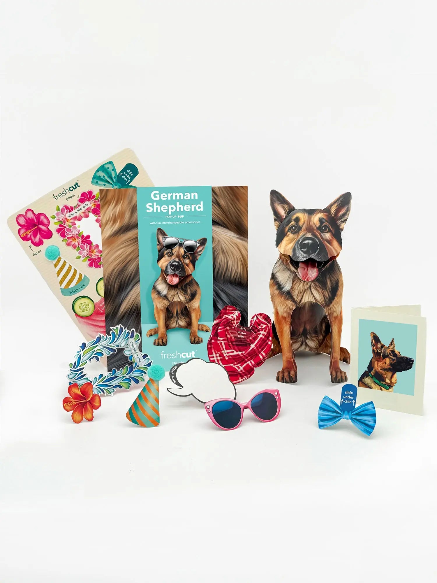 German Shepherd Pop-Up Pup with accessories