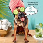 German Shepherd Pop-Up Pup with spa day accessories