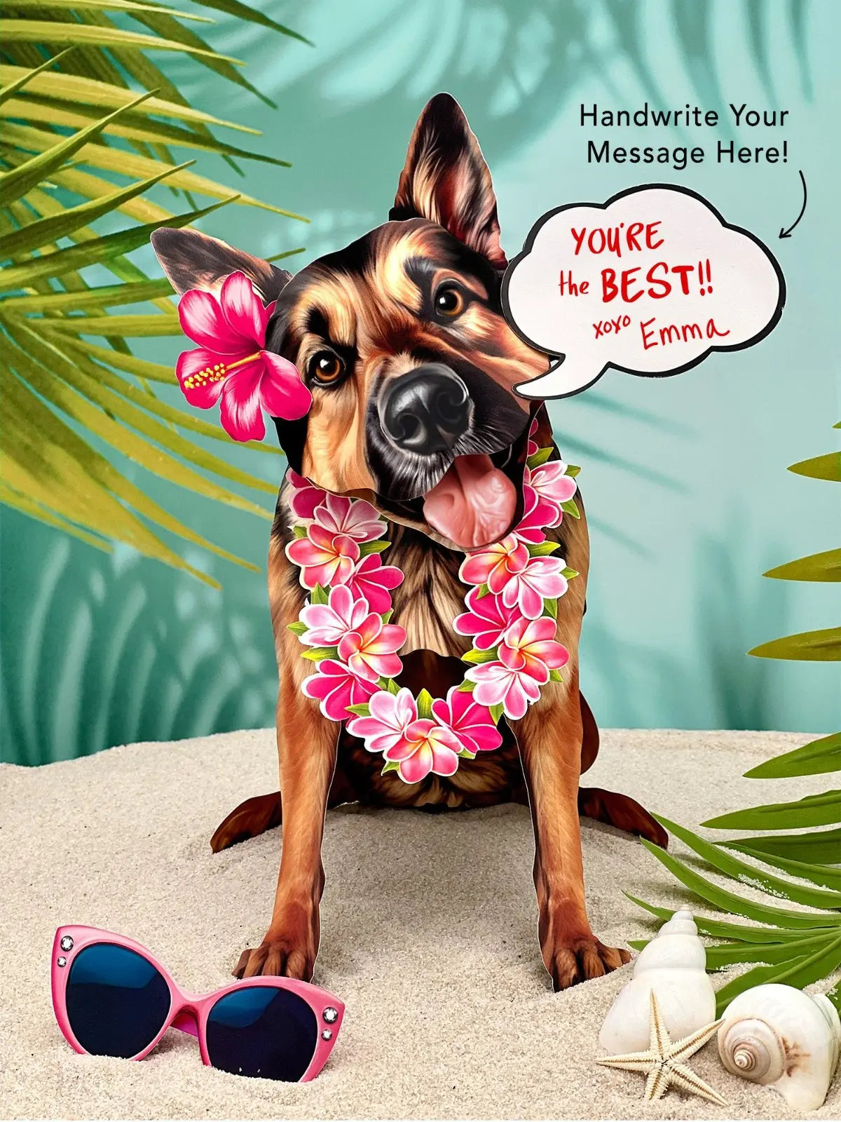 German Shepherd Pop-Up Pup with vacation accessories