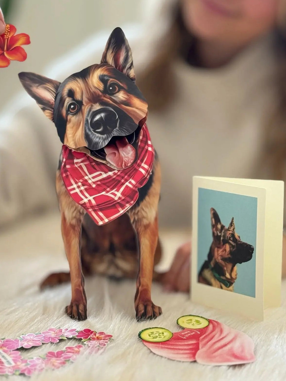 German Shepherd Pop-Up Pup with matching blank notecard and accessories