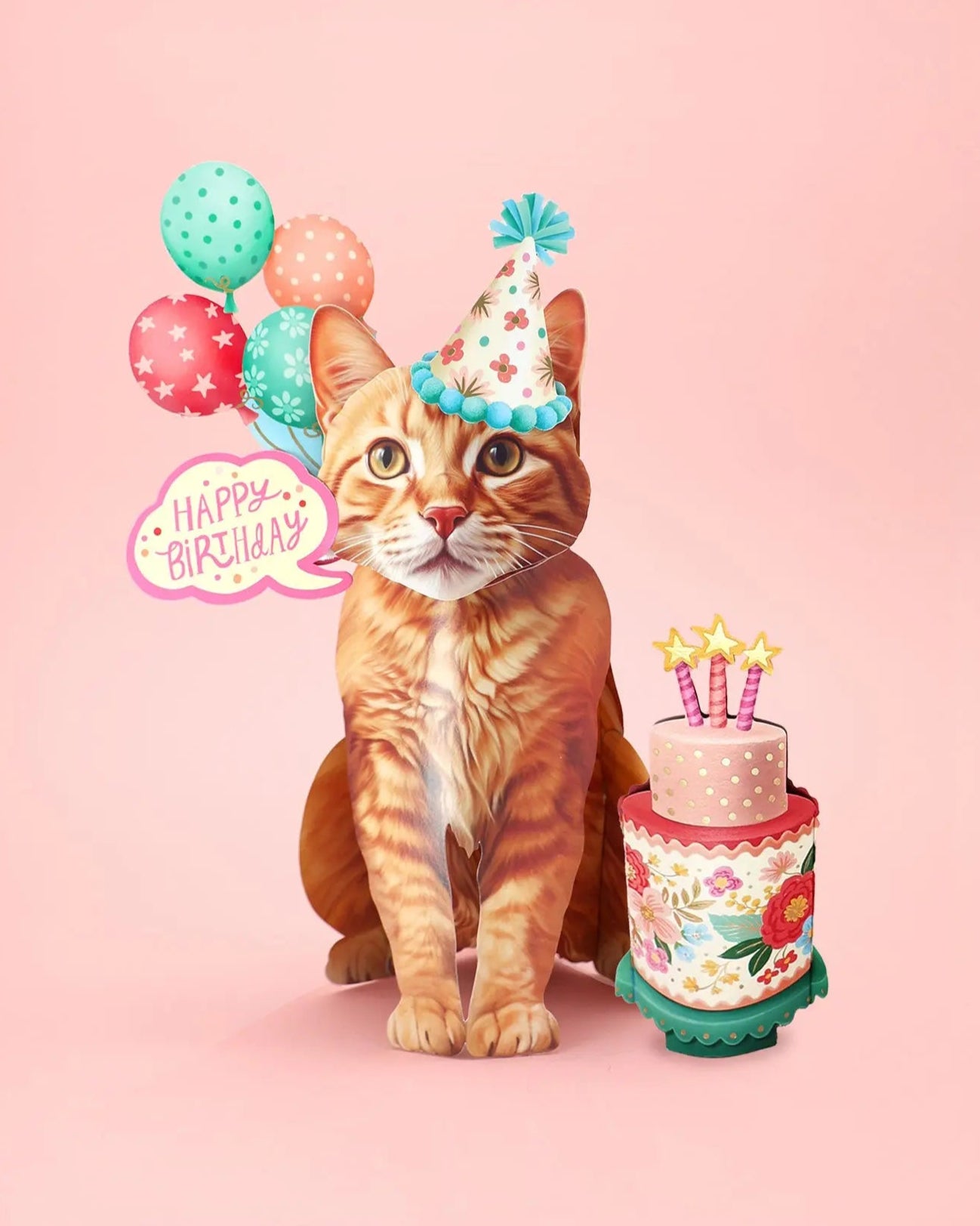 Birthday Orange Tabby Cat Pop-Up Card FreshCut Paper