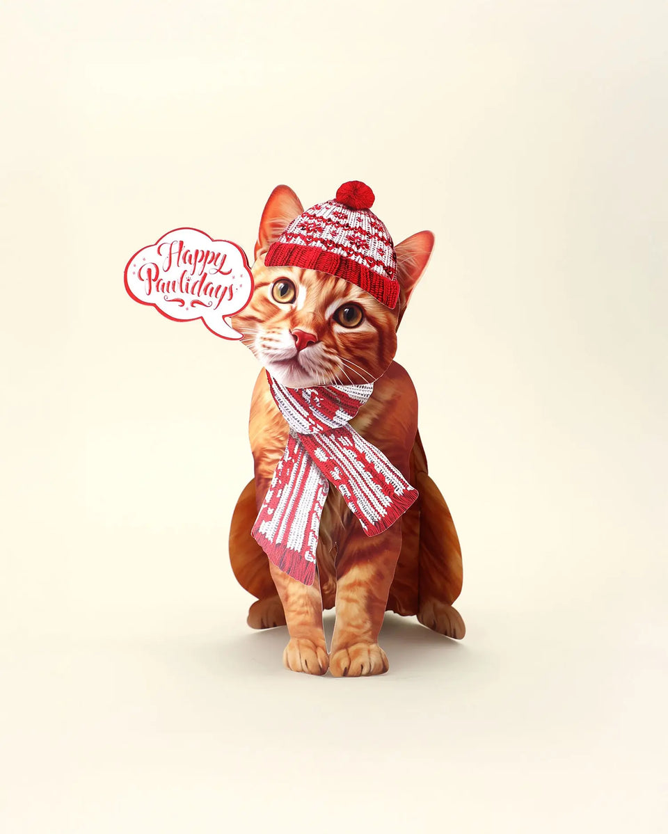 Holiday Orange Tabby Cat Pop-Up Card FreshCut Paper