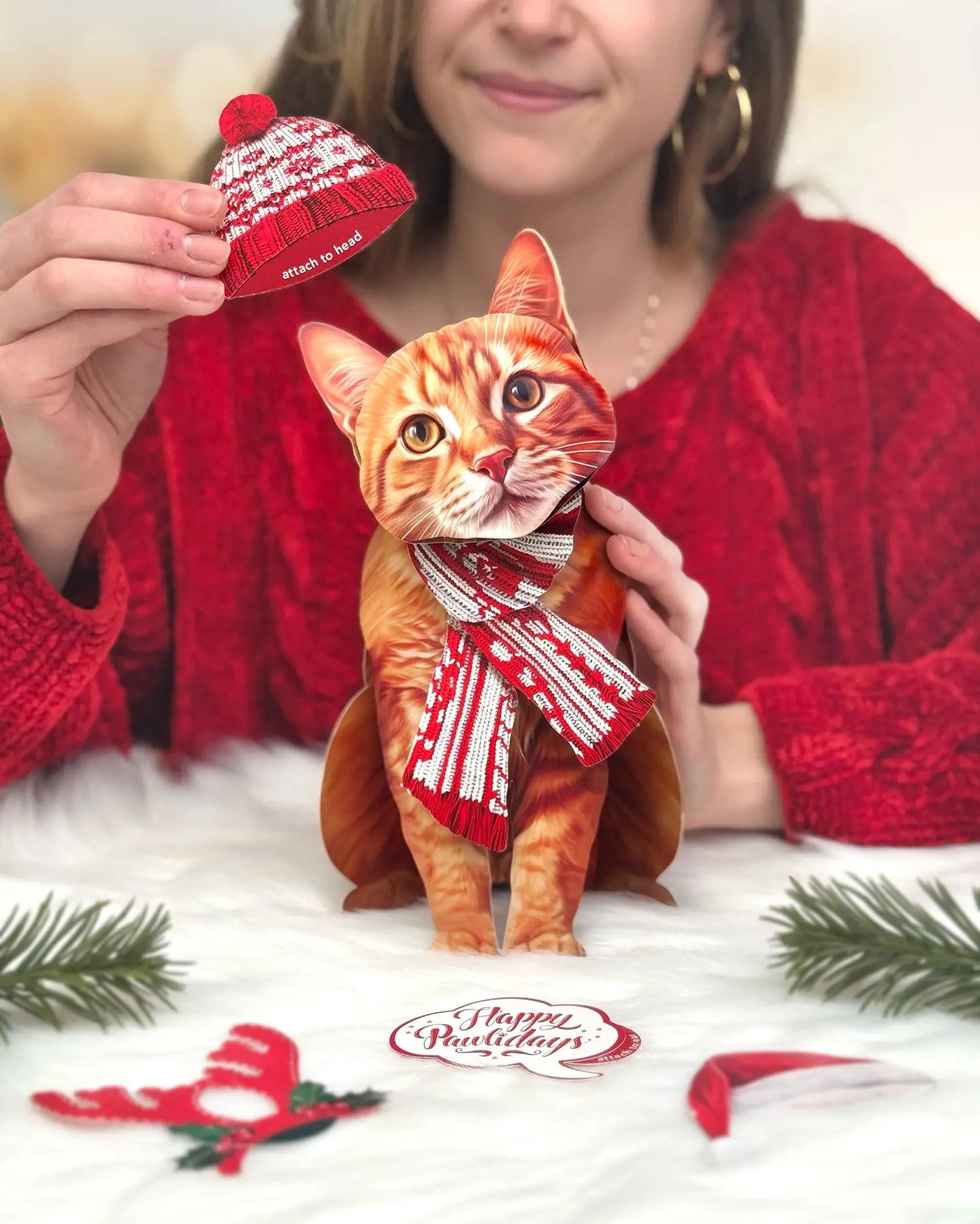 Holiday Orange Tabby Cat Pop-Up Card FreshCut Paper