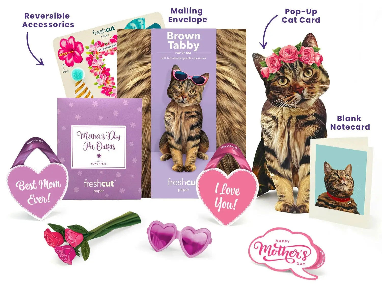 Mother's Day Brown Tabby Cat Pop-Up Card - FreshCut Paper