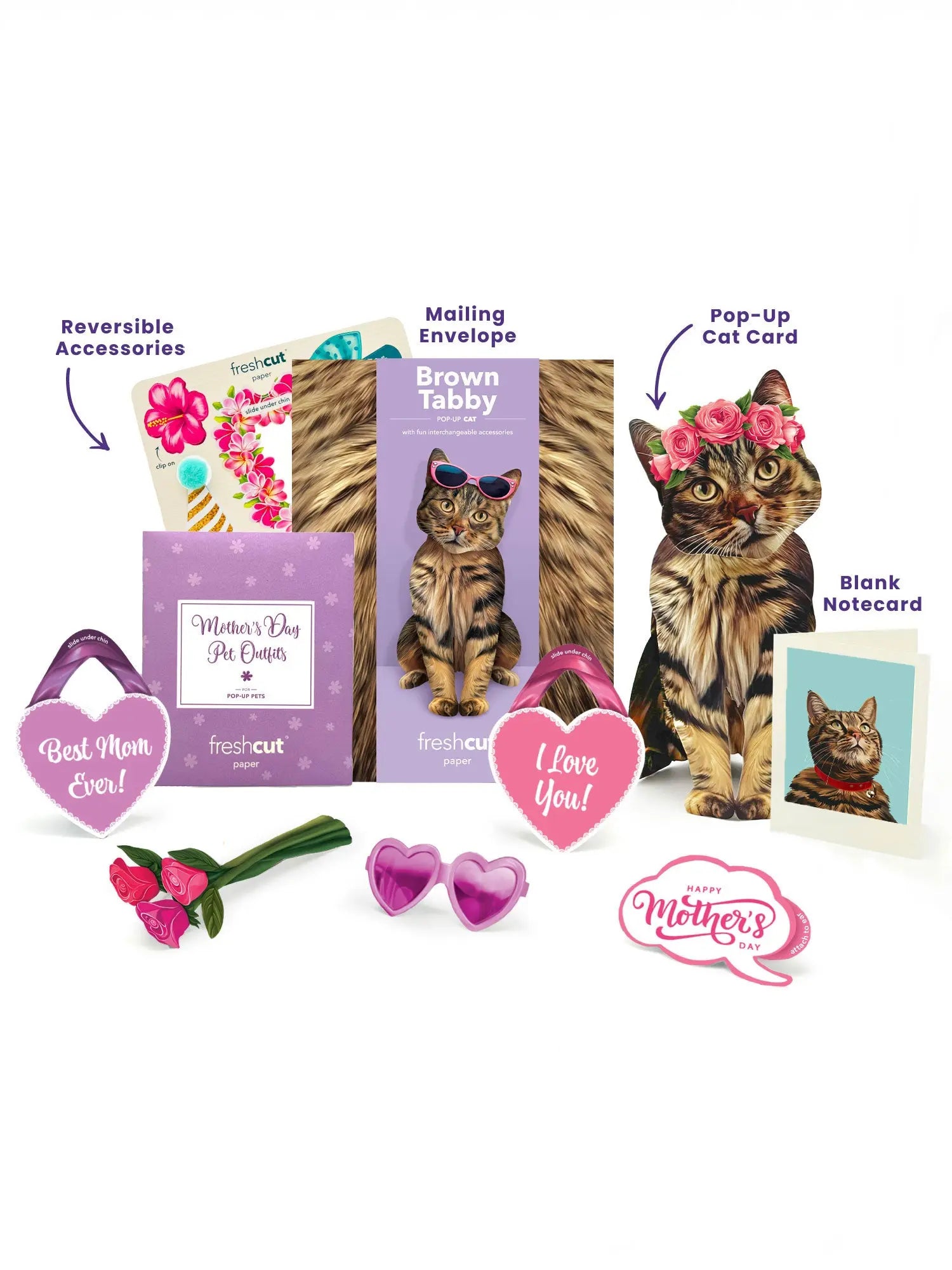 Mother's Day Brown Tabby Cat Pop-Up Card - FreshCut Paper